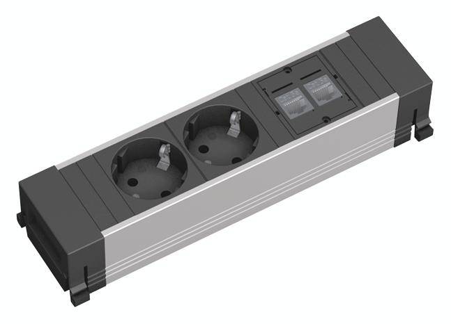 Bachmann 317.103 Steckdosenleiste ohne Schalter Aluminium, Schwarz FR-Stecker
