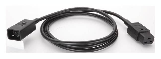 Schwarzes Netzkabel mit IEC C13-Stecker und C14-Buchse, geeignet für Computer und andere elektronische Geräte.