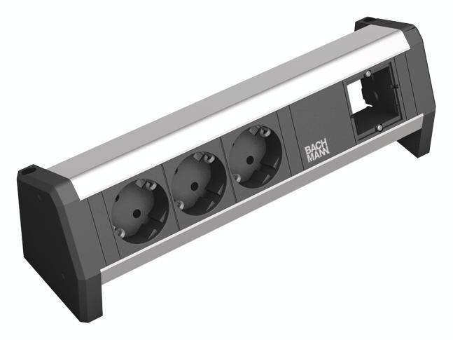 Bachmann 902.000 Steckdosenleiste ohne Schalter Schwarz, Aluminium Schutzkontakt