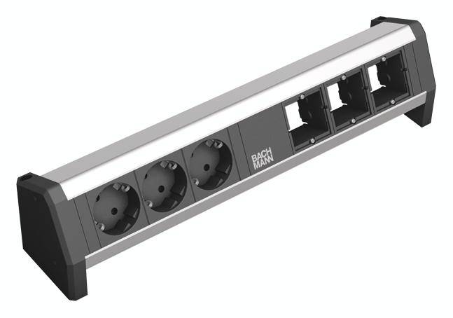 Bachmann 902.002 Steckdosenleiste ohne Schalter Schwarz, Aluminium Schutzkontakt