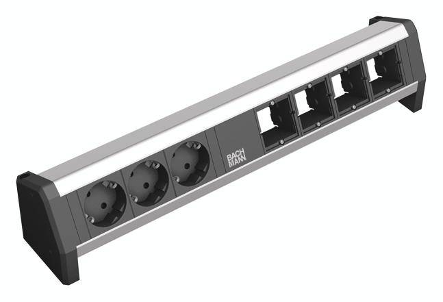 Bachmann 902.003 Steckdosenleiste ohne Schalter Schwarz, Aluminium Schutzkontakt