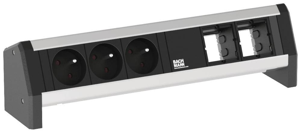 Bachmann 902.005 Steckdosenleiste mit Schalter Schwarz, Aluminium FR-Stecker