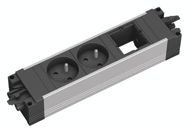 Bachmann 906.002 Steckdosenleiste ohne Schalter Aluminium, Schwarz FR-Stecker