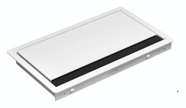 Rechteckiger Lüftungsschacht aus Metall mit schwarzem Gitter, geeignet für die Wand- oder Deckenmontage in Gebäuden.