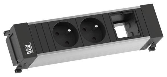 Bachmann 916.002 Steckdosenleiste ohne Schalter Aluminium, Schwarz FR-Stecker