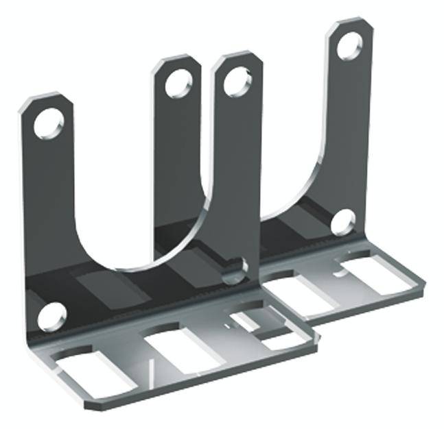 Metallhalterung mit zwei senkrechten Stützen und mehreren Schraublöchern zur Befestigung, geeignet für Installationszwecke.