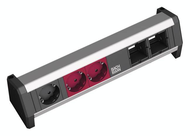 Bachmann 902.012 Steckdosenleiste ohne Schalter Schwarz, Aluminium Schutzkontakt