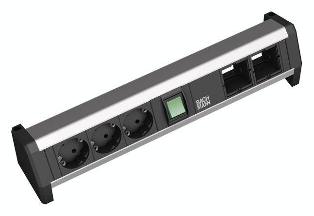 Bachmann Steckdosenleiste mit Schalter Schwarz, Aluminium Schutzkontakt