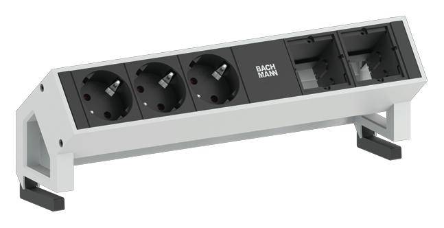 Bachmann 902.401 Steckdosenleiste ohne Schalter Inox, Schwarz Schutzkontakt