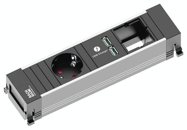 Bachmann 916.0039 Steckdosenleiste ohne Schalter Aluminium, Schwarz Schutzkontakt