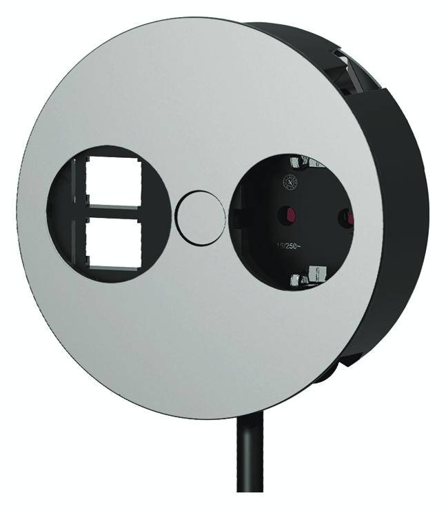 Eine runde Steckdose mit zwei offenen Anschlussplätzen, geeignet für elektrische Installationen.