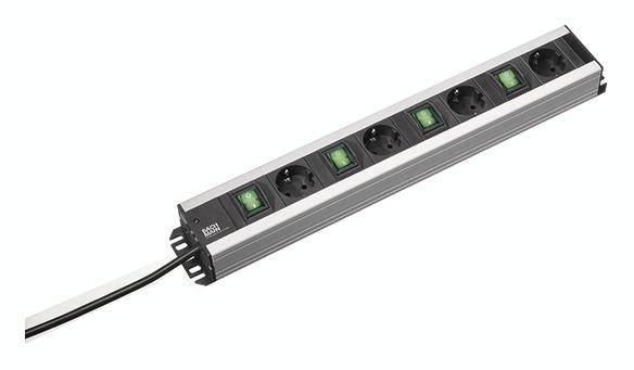 Bachmann 300.049 Steckdosenleiste mit Schalter Schwarz, Aluminium Schutzkontakt