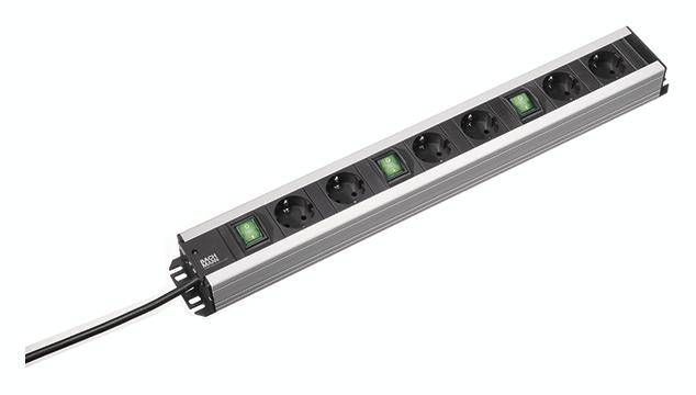 Bachmann 300.050 Steckdosenleiste mit Schalter Schwarz, Aluminium Schutzkontakt