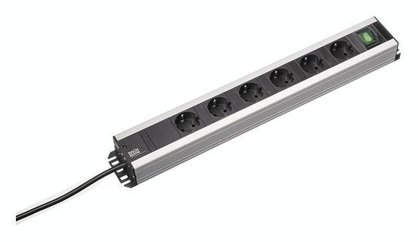 Bachmann 300.008 Steckdosenleiste mit Schalter Schwarz, Aluminium Schutzkontakt