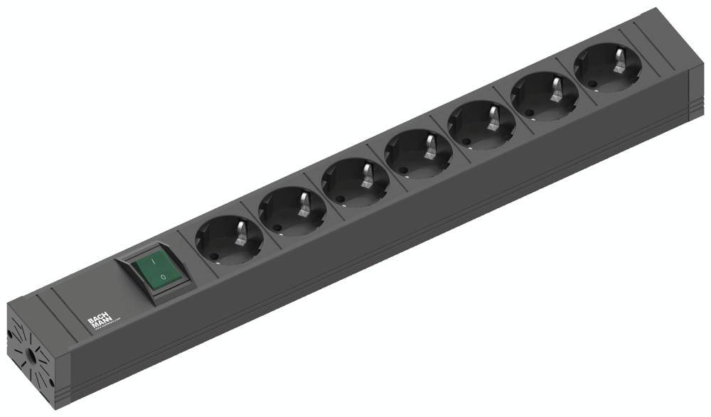 Bachmann 420.0014 Steckdosenleiste mit Schalter Schwarz, Aluminium Schutzkontakt 1St.