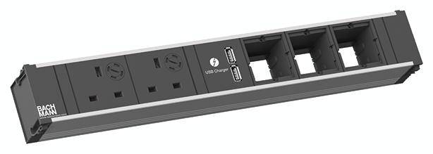 Bachmann 912.0280 Steckdosenleiste ohne Schalter Aluminium, Schwarz Schutzkontakt