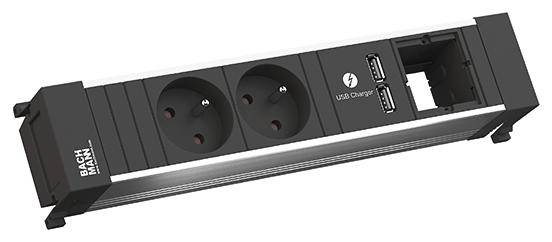 Bachmann 916.0411 Steckdosenleiste ohne Schalter Aluminium, Schwarz FR-Stecker