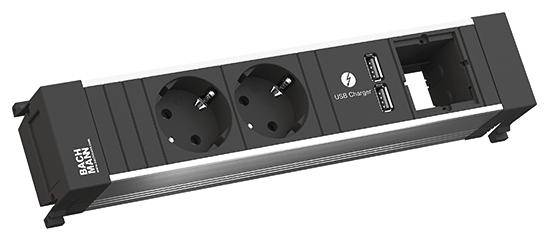 Bachmann 916.0514 Steckdosenleiste ohne Schalter Aluminium, Schwarz Schutzkontakt