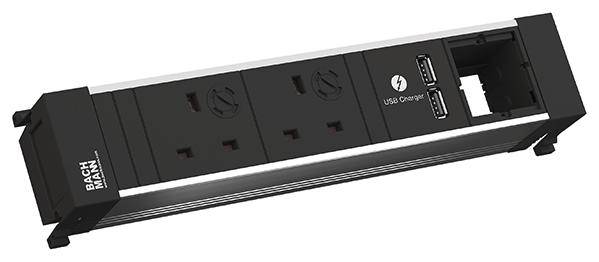 Bachmann 916.0519 Steckdosenleiste ohne Schalter Aluminium, Schwarz GB-Stecker