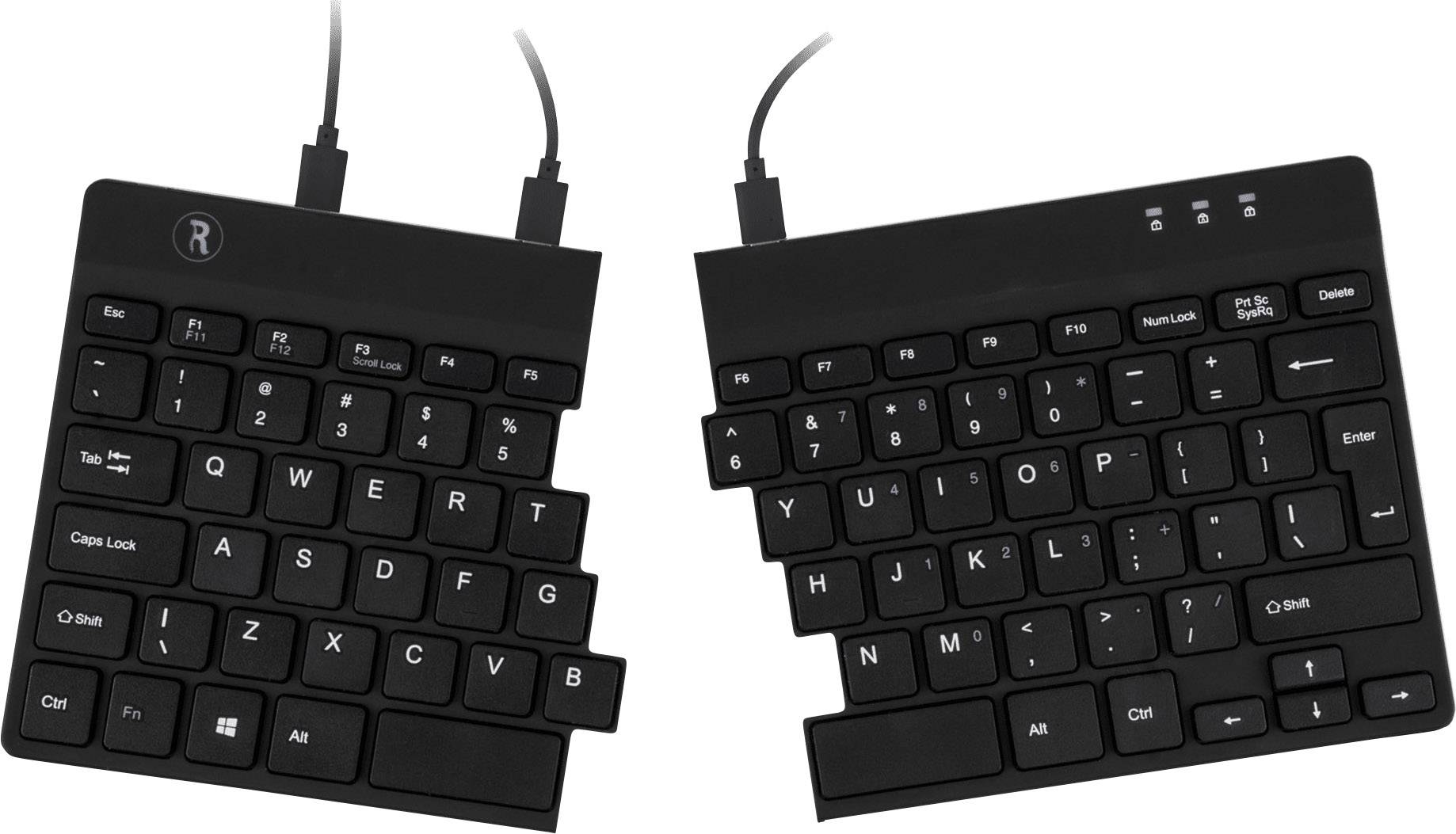 R-GO Tools Split USB Tastatur Englisch, QWERTY Schwarz Flexibel, Ergonomisch