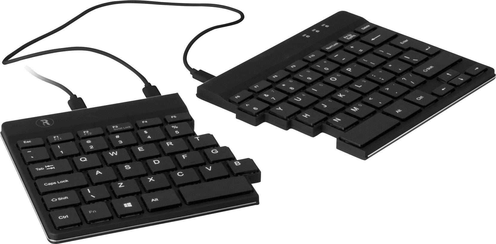 R-GO Tools Split USB Tastatur Französisch, AZERTY Schwarz Flexibel, Ergonomisch