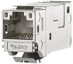 Ein Metall-Keystone-Jack für RJ45-Stecker, geeignet für Netzwerkkabel.
