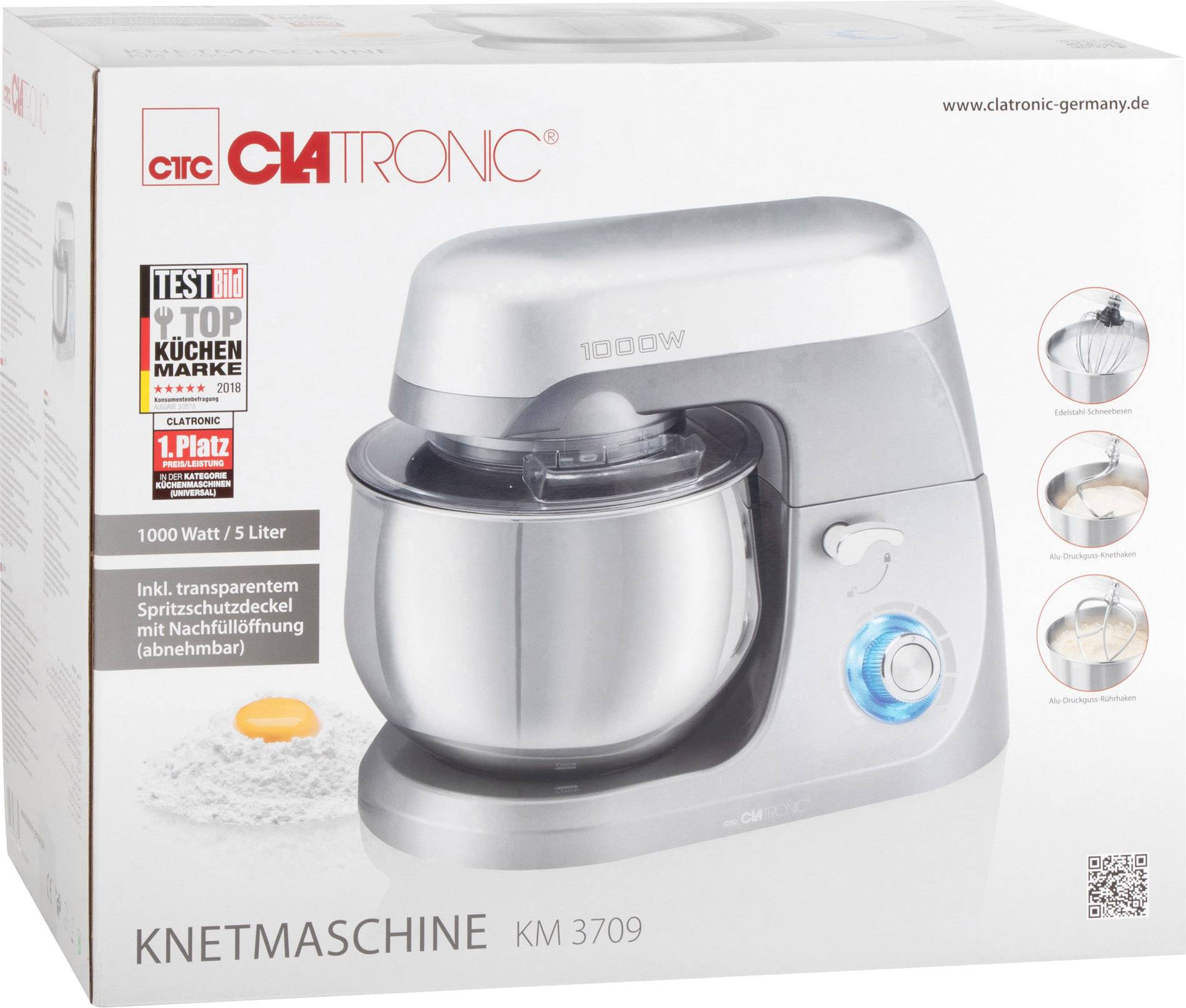 Clatronic KM 3709 Knetmaschine 1000 W Titan