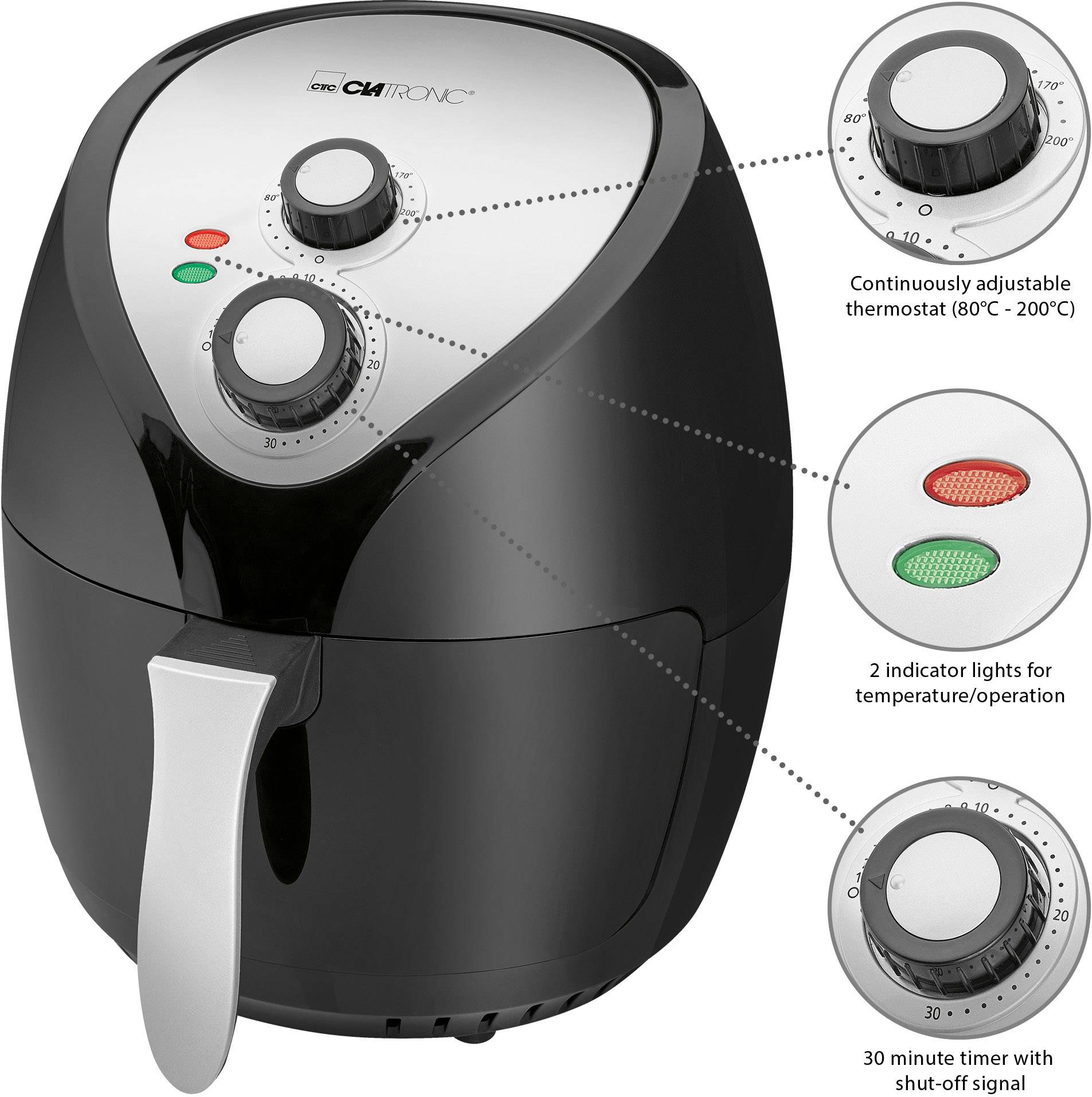Clatronic FR 3699 Heißluft-Fritteuse 3.6 l 1400 W mit manueller Temperatureinstellung Schwarz