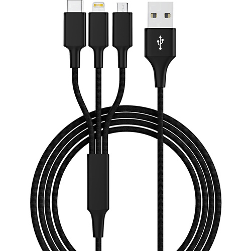 Smrter Câble de charge USB USB 3.2 Gen1 (USB 3.0) USB-A mâle, USB-C® mâle, USB-Micro-B mâle, Connecteur Lightning 1.20 m noir