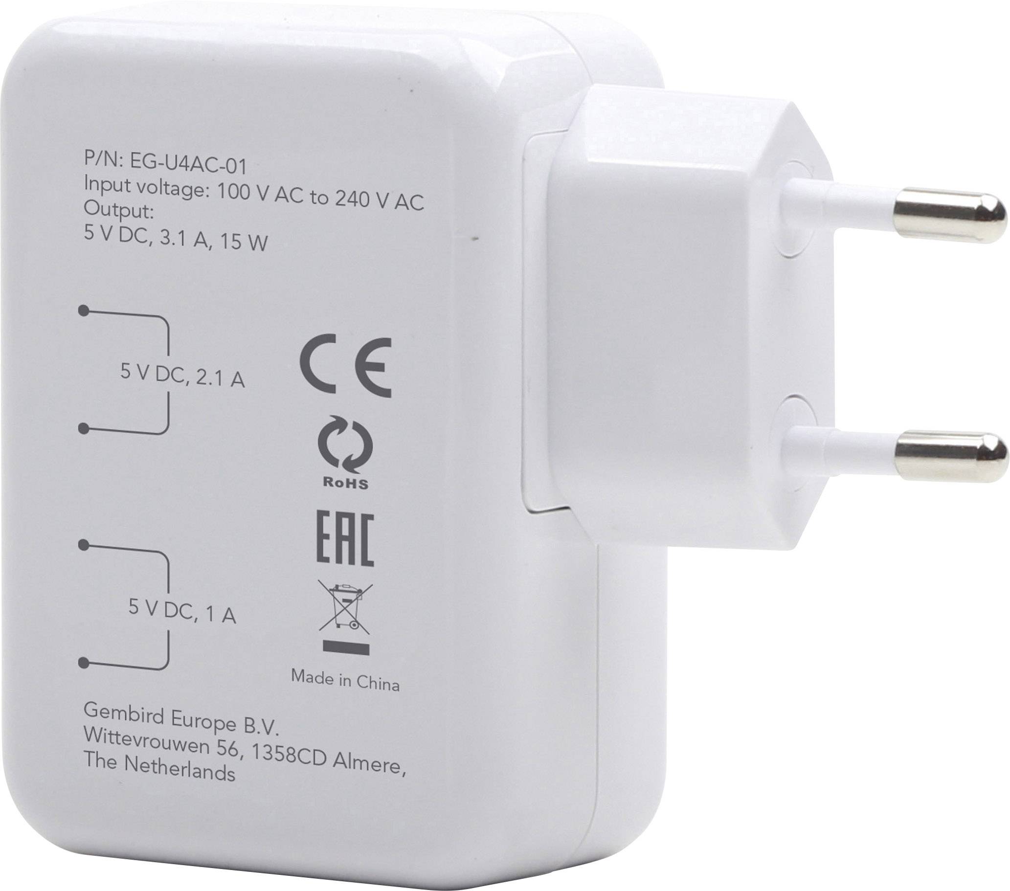 Energenie Uni-4-fach USB-Ladegerät 15 W Steckdose Ausgangsstrom (max.) 3100 mA USB Anzahl Ausgänge: 4 x