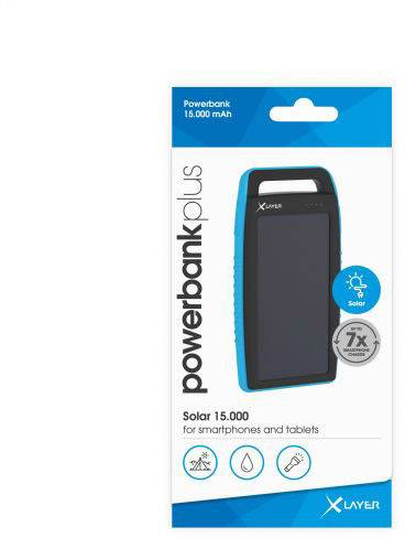 Zusatzakku XLayer Powerbank PLUS Solar Black/Blue 15.000 mAh