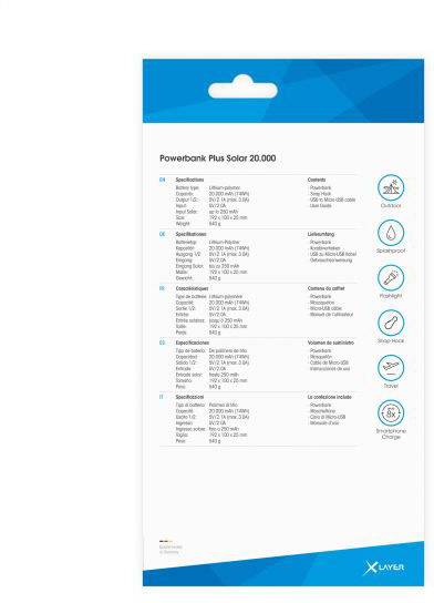 Xlayer Powerbank Plus 215775 Solar-Ladegerät Ladestrom Solarzelle 250 mA 20000 mAh