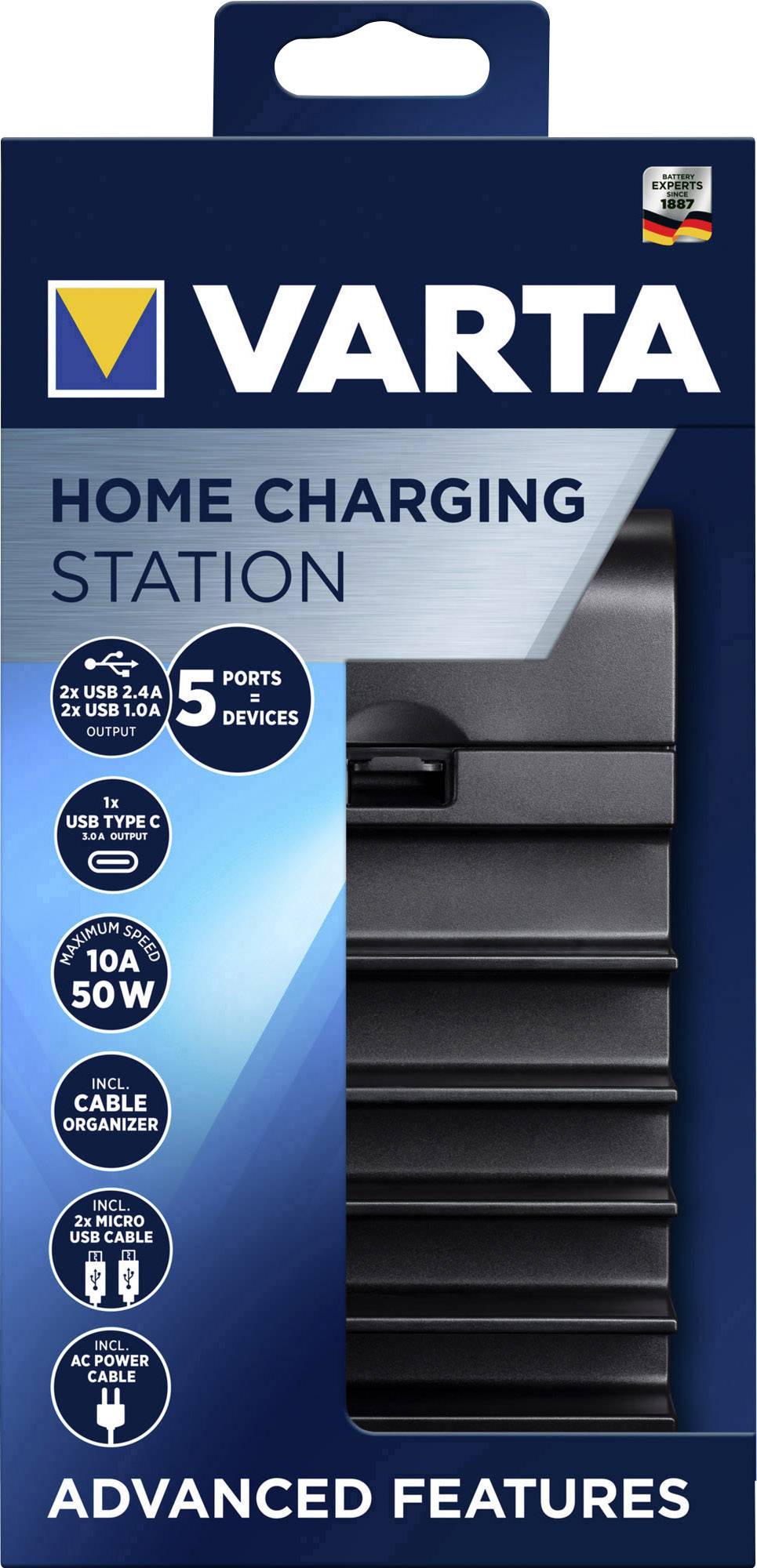 Varta Home-Station USB Ladestation 50 W USB, USB-C® Buchse Schwarz Steckdose