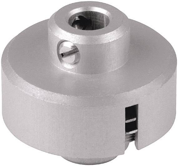 Rundes, silbernes Maschinenteil mit zentraler Öffnung und Schraube, vermutlich Teil eines mechanischen Geräts oder einer Kupplung.