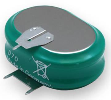 Grüner elektrischer Kondensator mit zwei Metallbeinen und silberner Oberseite, hergestellt in Deutschland, abgebildet auf weißem Hintergrund.
