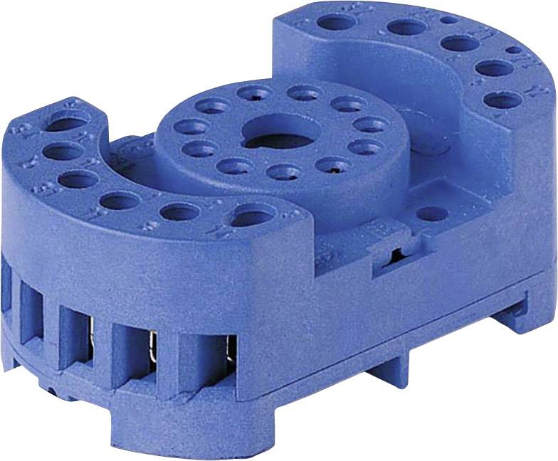 Blauer elektrischer Steckverbinder in runder Form mit mehreren Anschlüssen und Öffnungen, geeignet für industrielle Anwendungen.