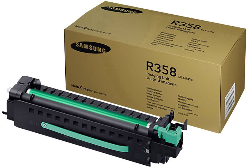Eine Samsung Imaging Unit R358 für Drucker, neben der Originalverpackung. Produkt für die Verwendung in bestimmten Druckermodellen.