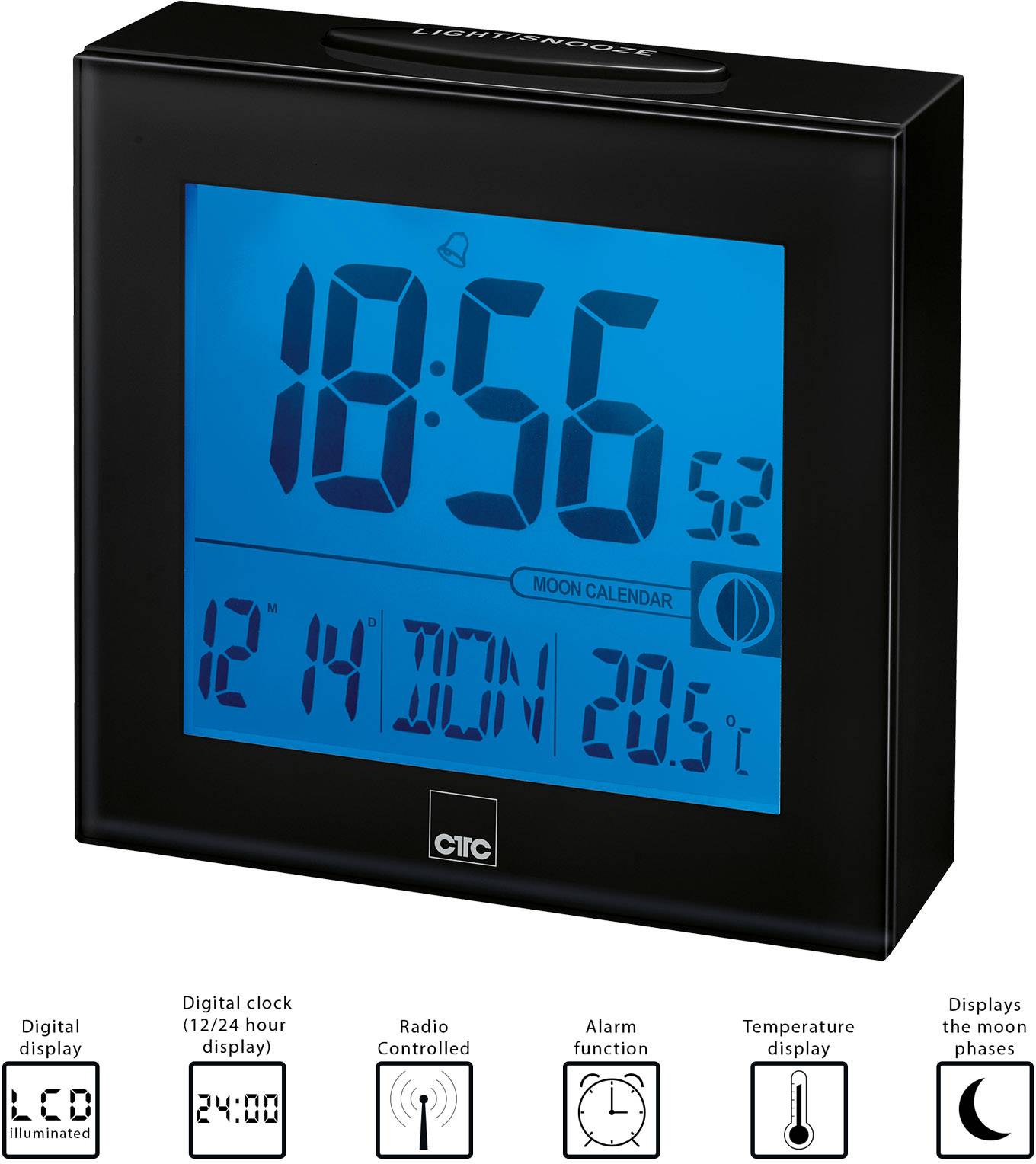 CTC 170250 Funk Funkuhr Schwarz Alarmzeiten 1