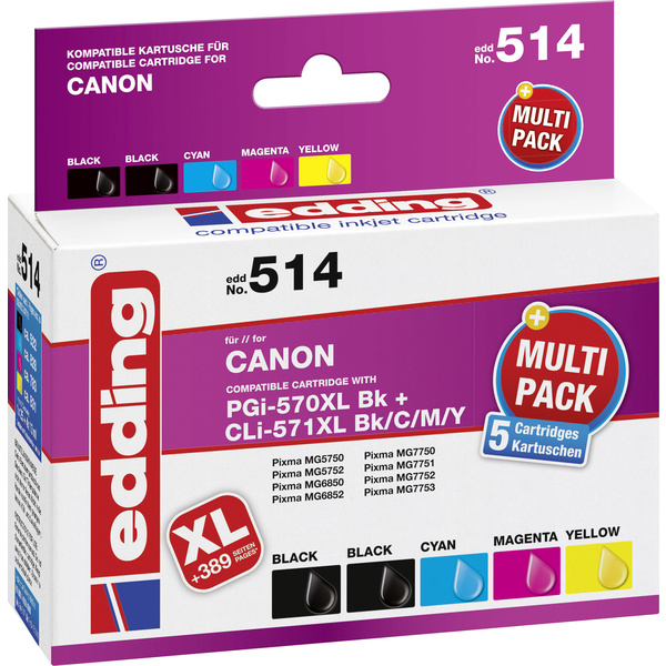 Edding Druckerpatrone ersetzt Canon PGI-570PGBK XL, CLI-571BK XL, CLI-571C XL, CLI-571M XL, CLI-571Y XL Kompatibel Kombi-Pack