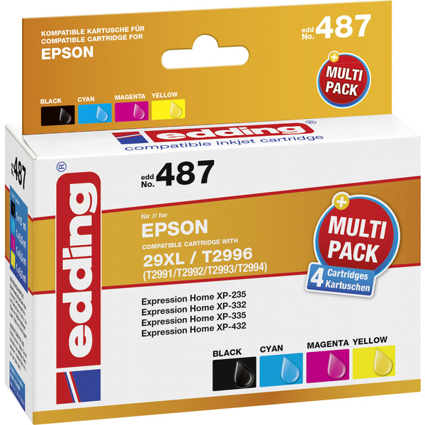 Edding Druckerpatrone ersetzt Epson 29XL, T2996, T2991, T2992, T2993, T2994 Kompatibel Kombi-Pack Schwarz, Cyan, Magenta, Gelb