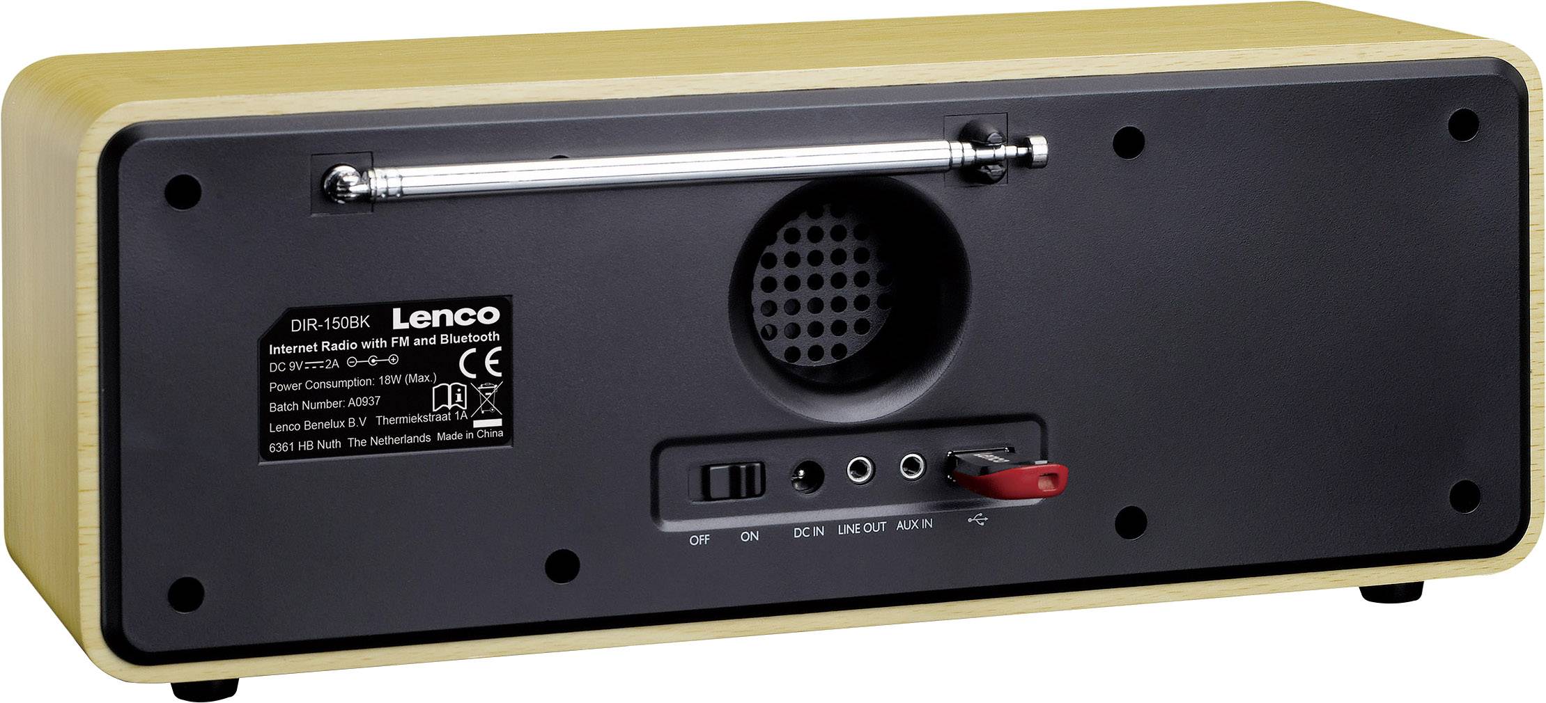 Lenco DIR-150 Internet Taschenradio UKW AUX, Bluetooth®, USB, WLAN, Internetradio Holz