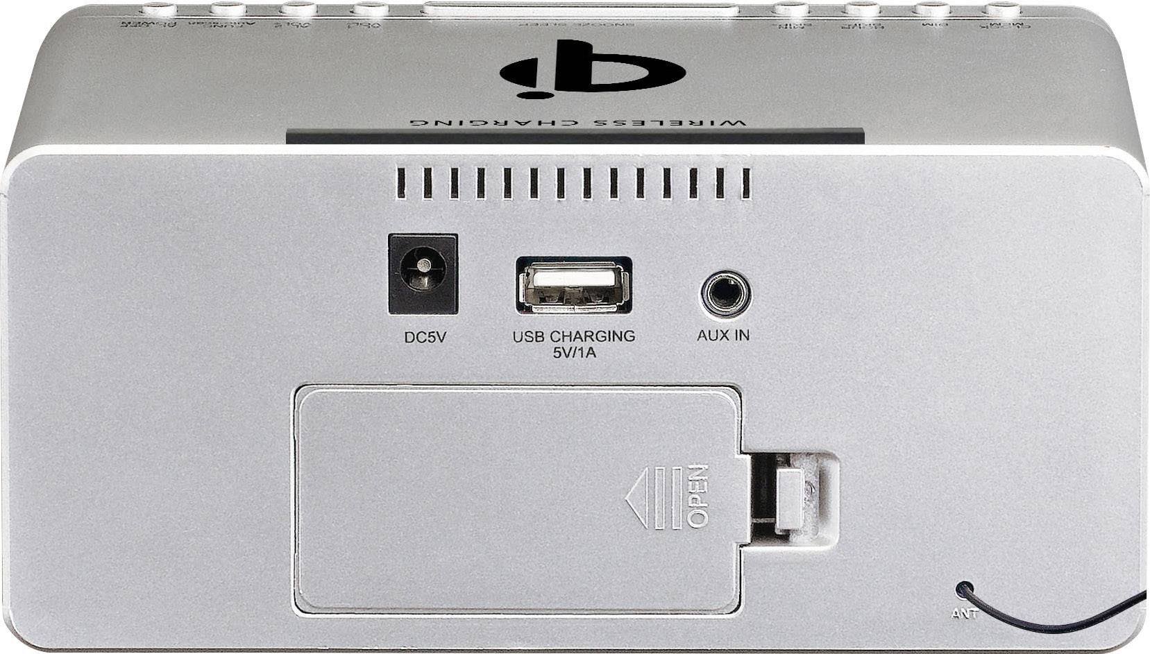 Lenco CR-550SI Radiowecker UKW AUX, USB Akku-Ladefunktion Silber