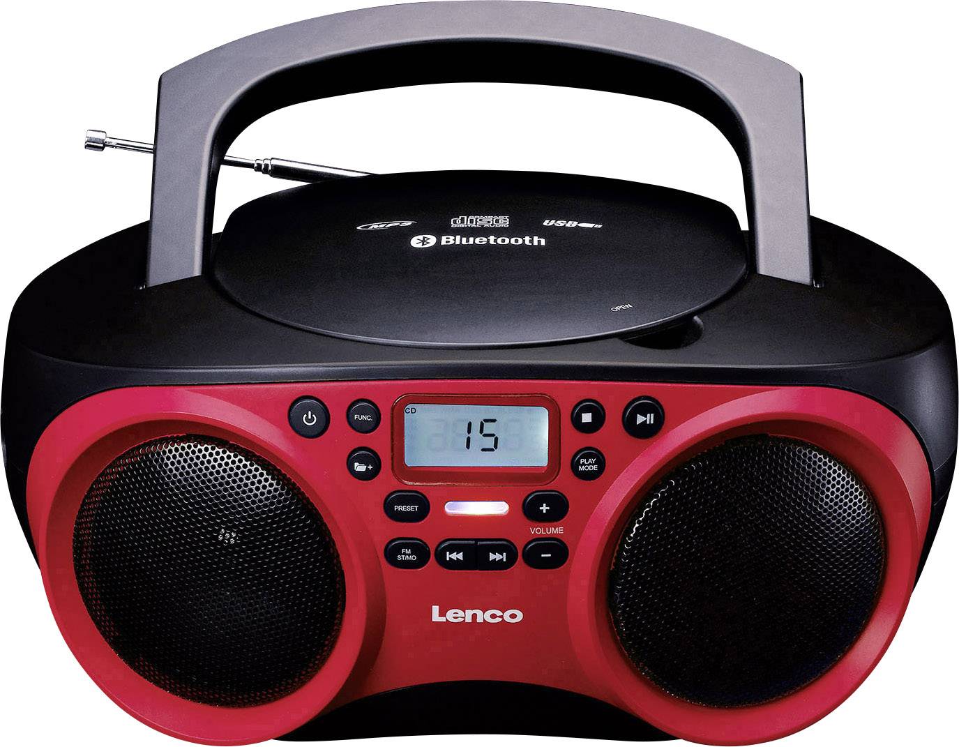 Lenco SCD-501 CD-Radio UKW AUX, Bluetooth®, CD, USB Rot, Schwarz