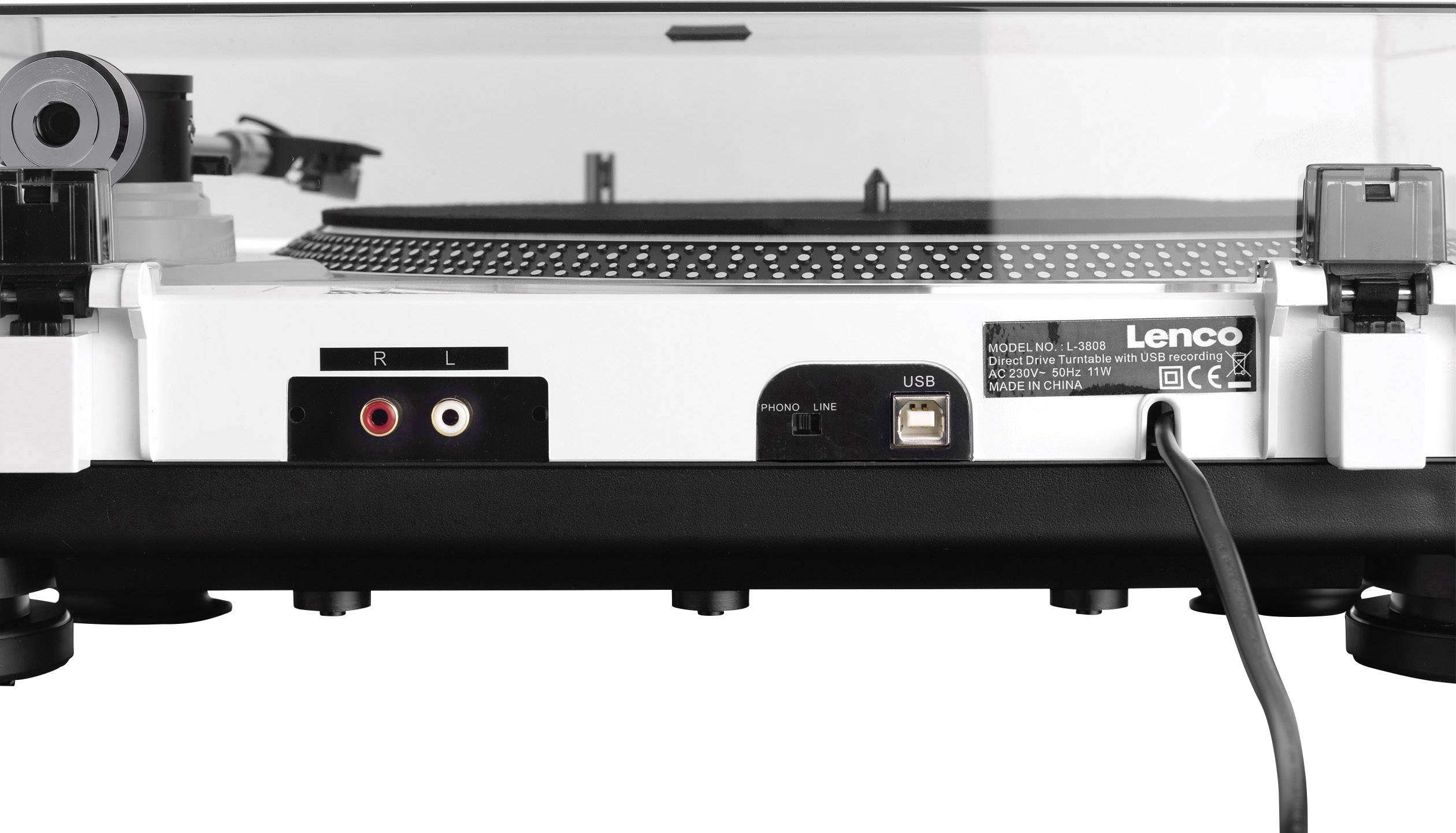 Lenco L-3808 USB-Plattenspieler Direktantrieb Weiß