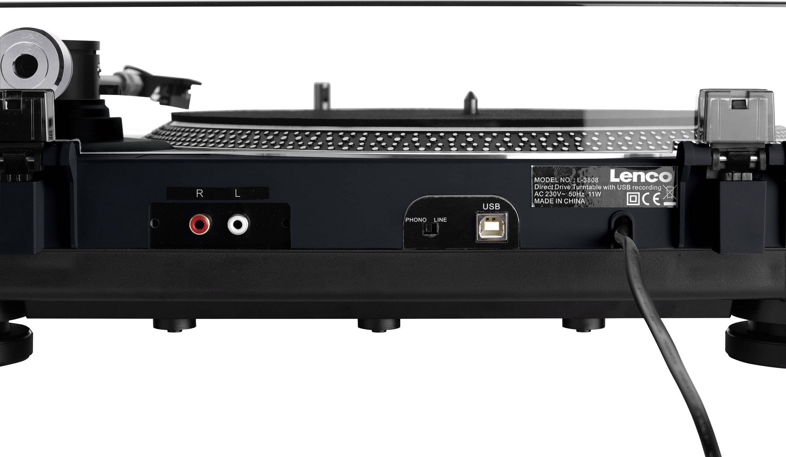 Lenco L-3808 USB-Plattenspieler Direktantrieb Schwarz