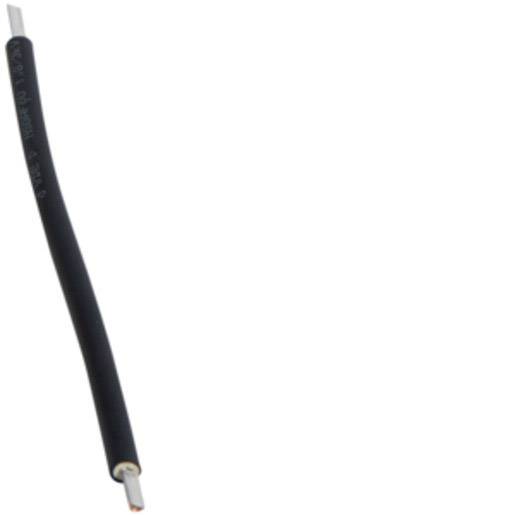 Ein schwarzes Kabel, teilweise abisoliert mit sichtbaren Kupferdrähten an beiden Enden. Es ist durchweg glatt und zylindrisch.