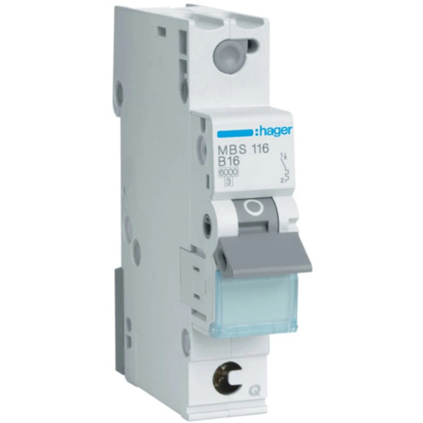 Hager MBS116 MBS116 Leitungsschutzschalter 1phasig 16 A 230 V, 400 V Hager MBS116 MBS116 Leitungsschutzschalter 1phasig 16 A 230 V, 400 V