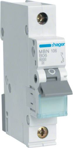 Hager MBN106 Circuit Breaker 6A 230/400V IP2x Thermal & Short-Circ...
