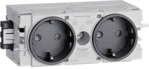 Doppelte Steckdose von Hager mit zwei runden Steckplätzen, geeignet für 16 A und 250 V. Modellnummer: GS302.