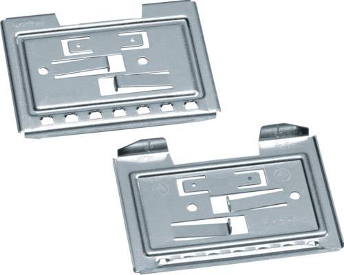 Zwei metallische Platten mit Schlitzen und rechteckigen Öffnungen, die als Zubehörteile für Nähmaschinen verwendet werden.